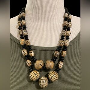 Tribal Bone and Ceramic Double Strand Necklace